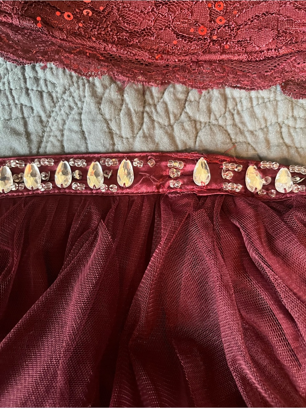 My Michelle Burgundy Lace Two-Piece Homecoming Dress - ALTERED PLS READ - Picture 3 of 4